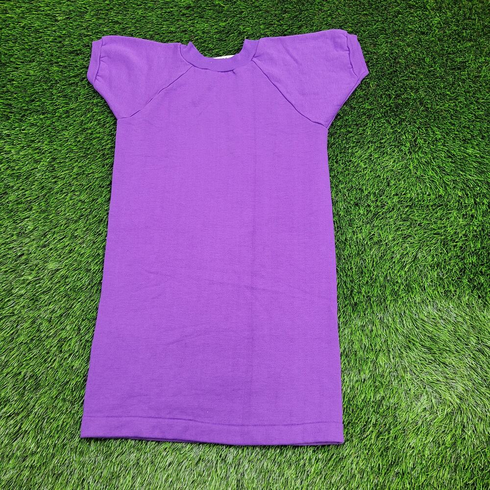 Vintage 90s Purple Sweatshirt Dress Womens Small Cotton Poly Fleece Raglan